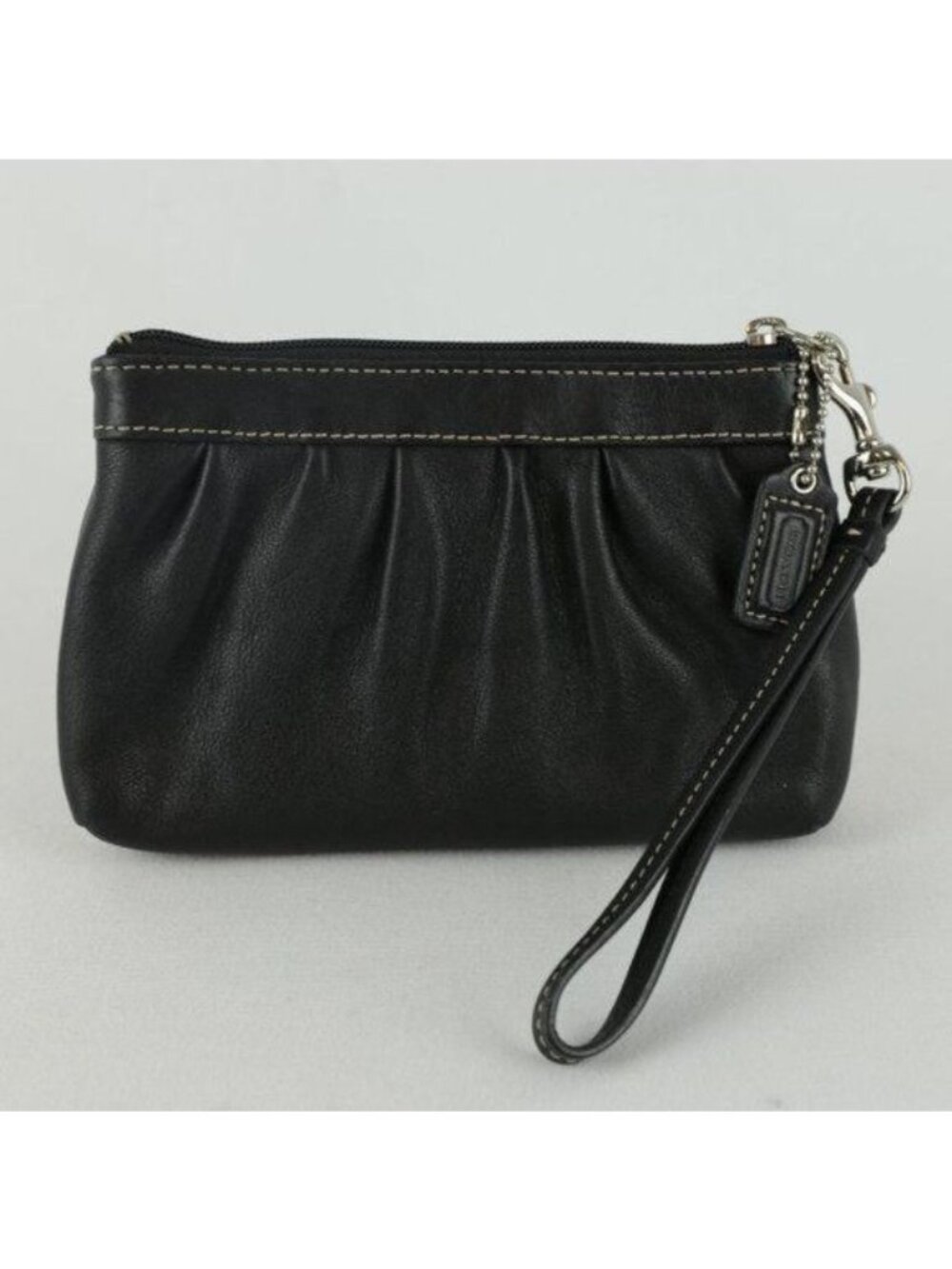 Coach Women's Black Leather Zip Closure Wristlet